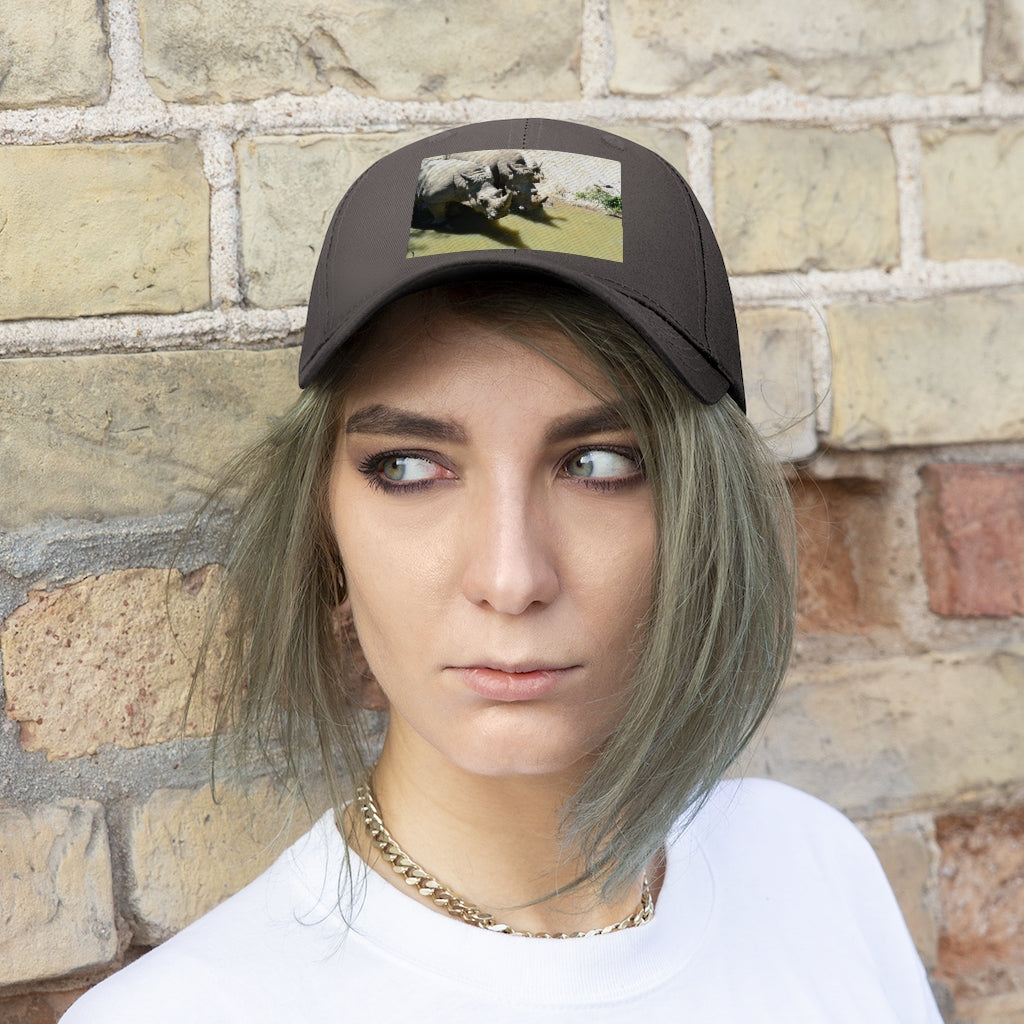 Rhinos Unisex Twill Hat showcasing a classic 6-panel design in durable cotton twill with adjustable Velcro closure.