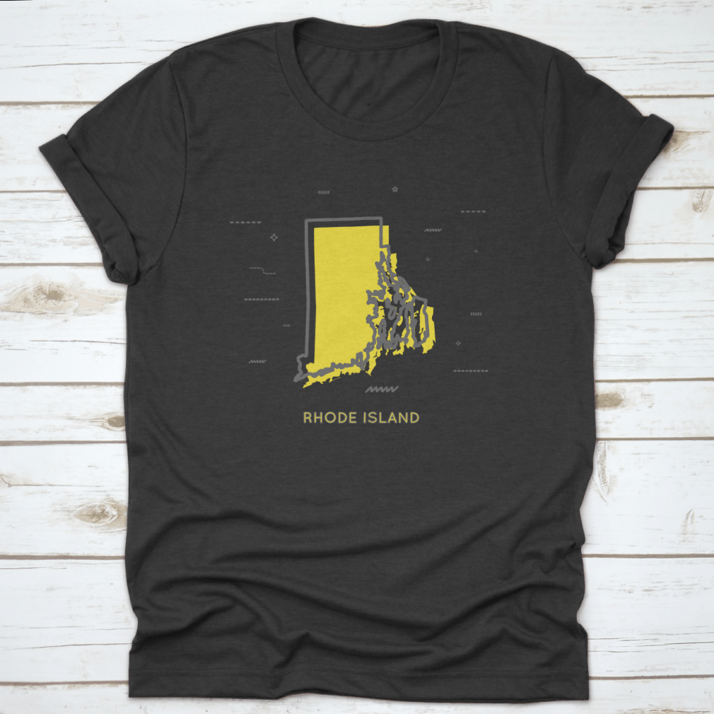 Rhode Island Map in Thin Line Style, showcasing minimalist design on a cotton fabric.