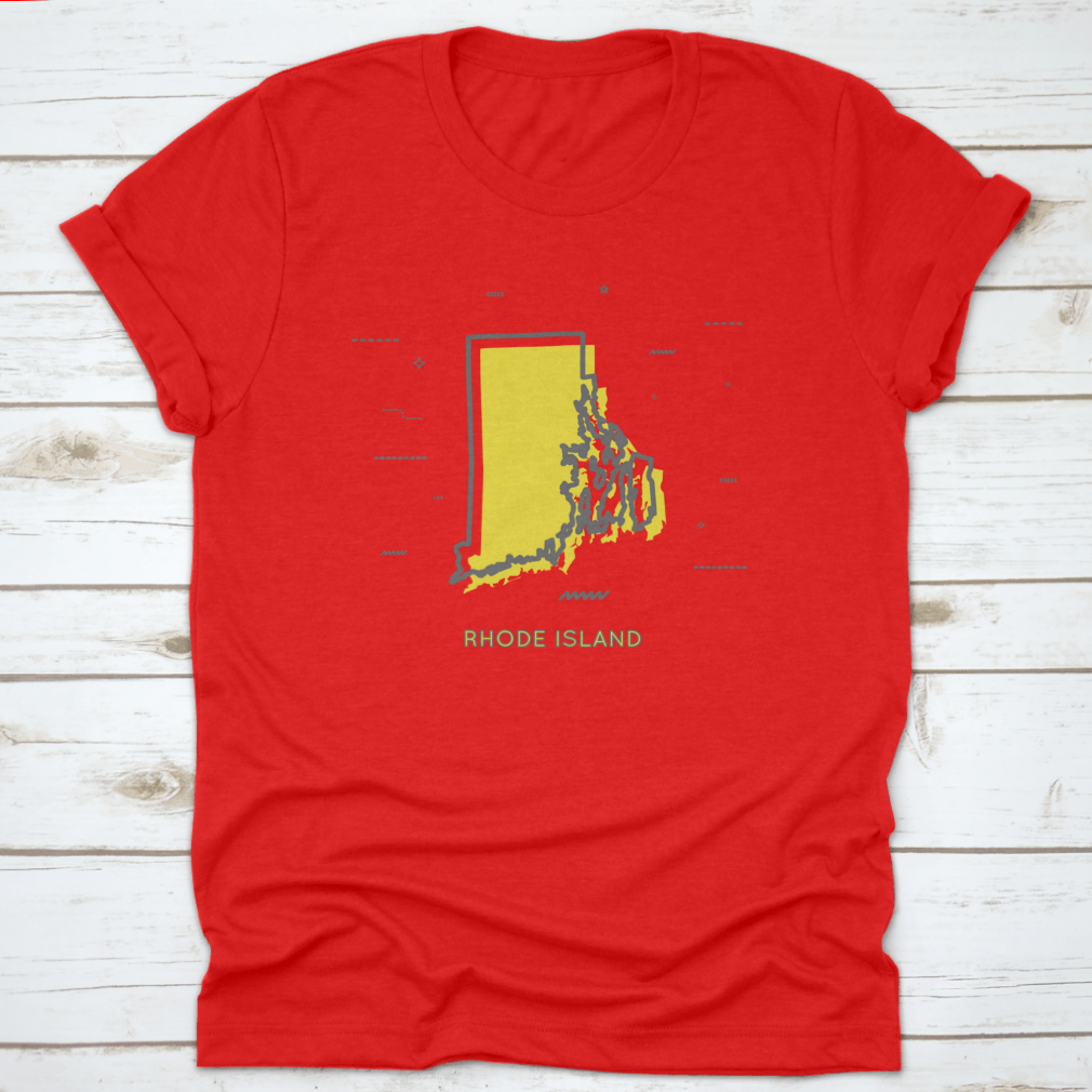 Rhode Island Map in Thin Line Style, showcasing minimalist design on a cotton fabric.