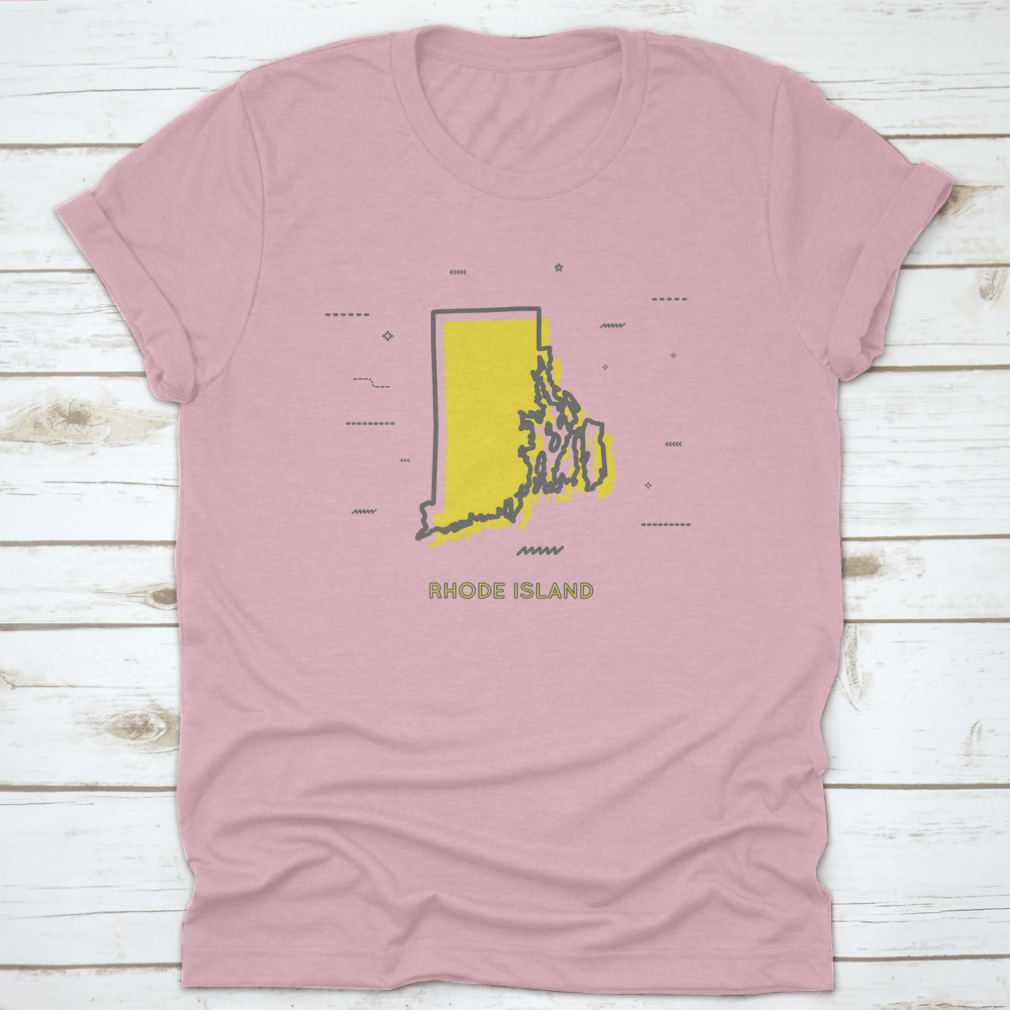 Rhode Island Map in Thin Line Style, showcasing minimalist design on a cotton fabric.