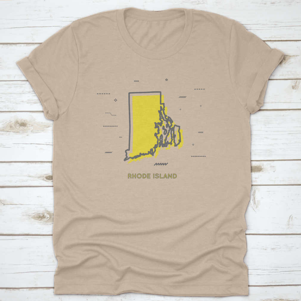 Rhode Island Map in Thin Line Style, showcasing minimalist design on a cotton fabric.