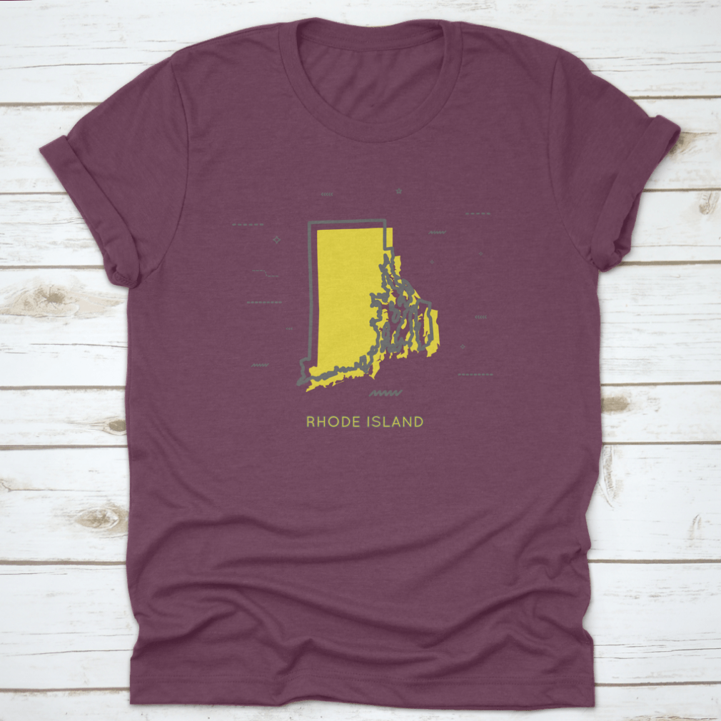 Rhode Island Map in Thin Line Style, showcasing minimalist design on a cotton fabric.