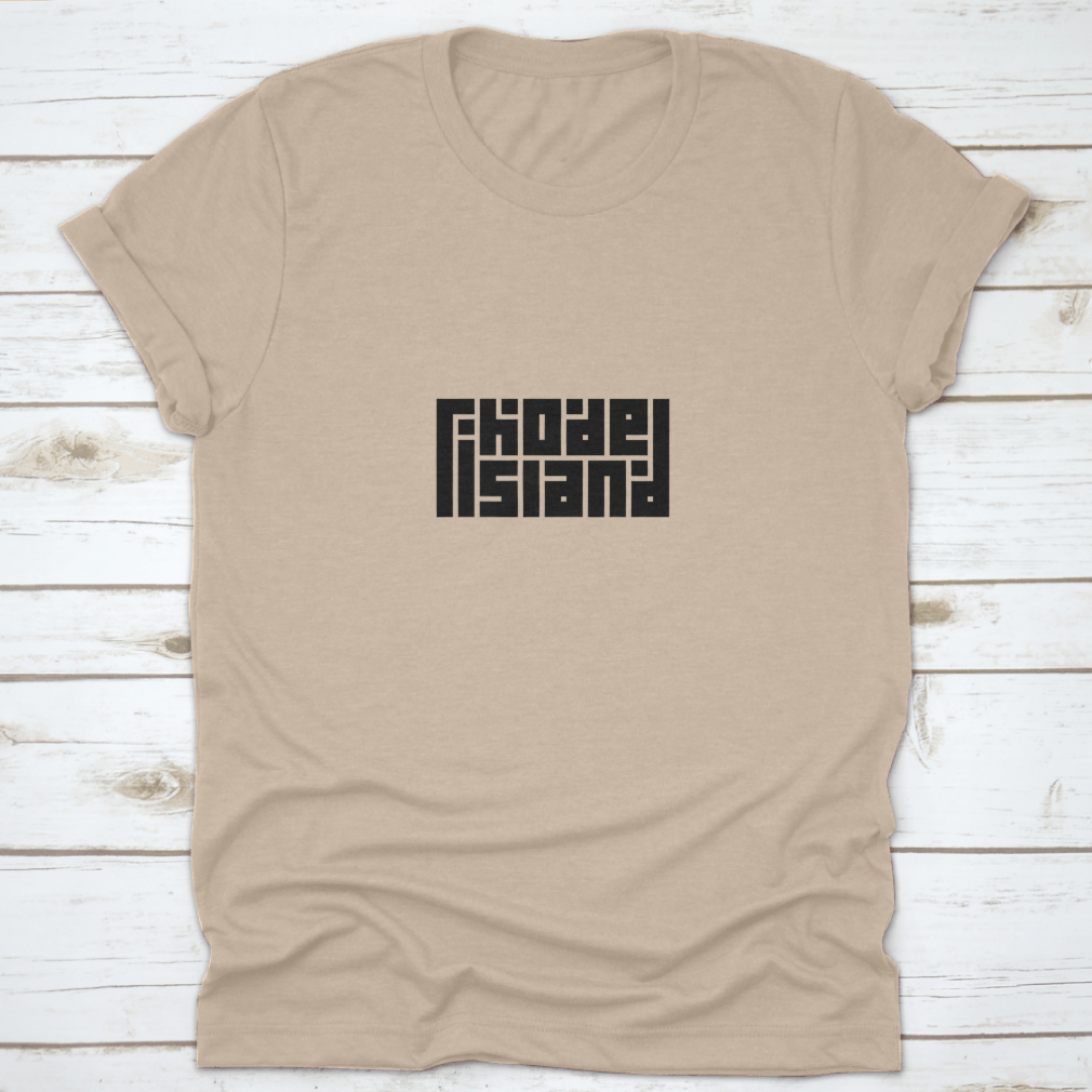 Rhode Island Typography Logo featuring elegant calligraphy on a comfortable cotton fabric, showcasing state pride.