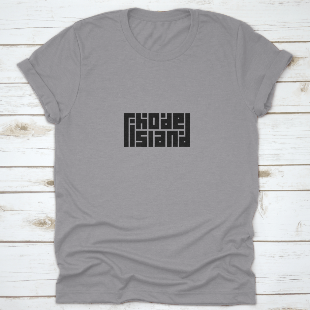 Rhode Island Typography Logo featuring elegant calligraphy on a comfortable cotton fabric, showcasing state pride.