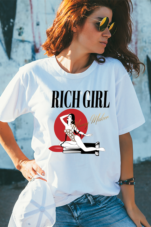 Rich Girl Money Maker T-Shirt in soft ring-spun cotton, featuring a stylish design suitable for all genders.