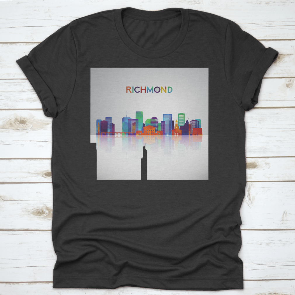 Colorful geometric silhouette of the Richmond skyline, showcasing vibrant colors and artistic design.