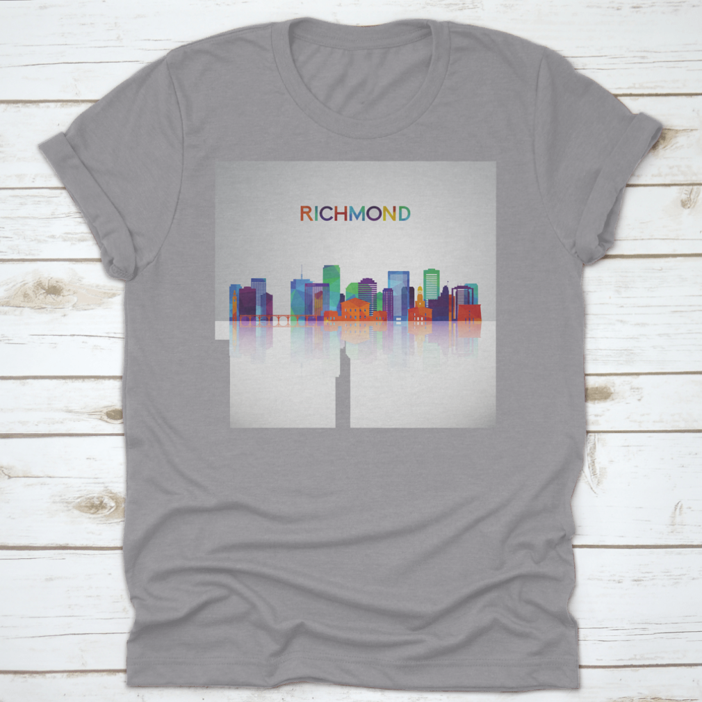 Colorful geometric silhouette of the Richmond skyline, showcasing vibrant colors and artistic design.