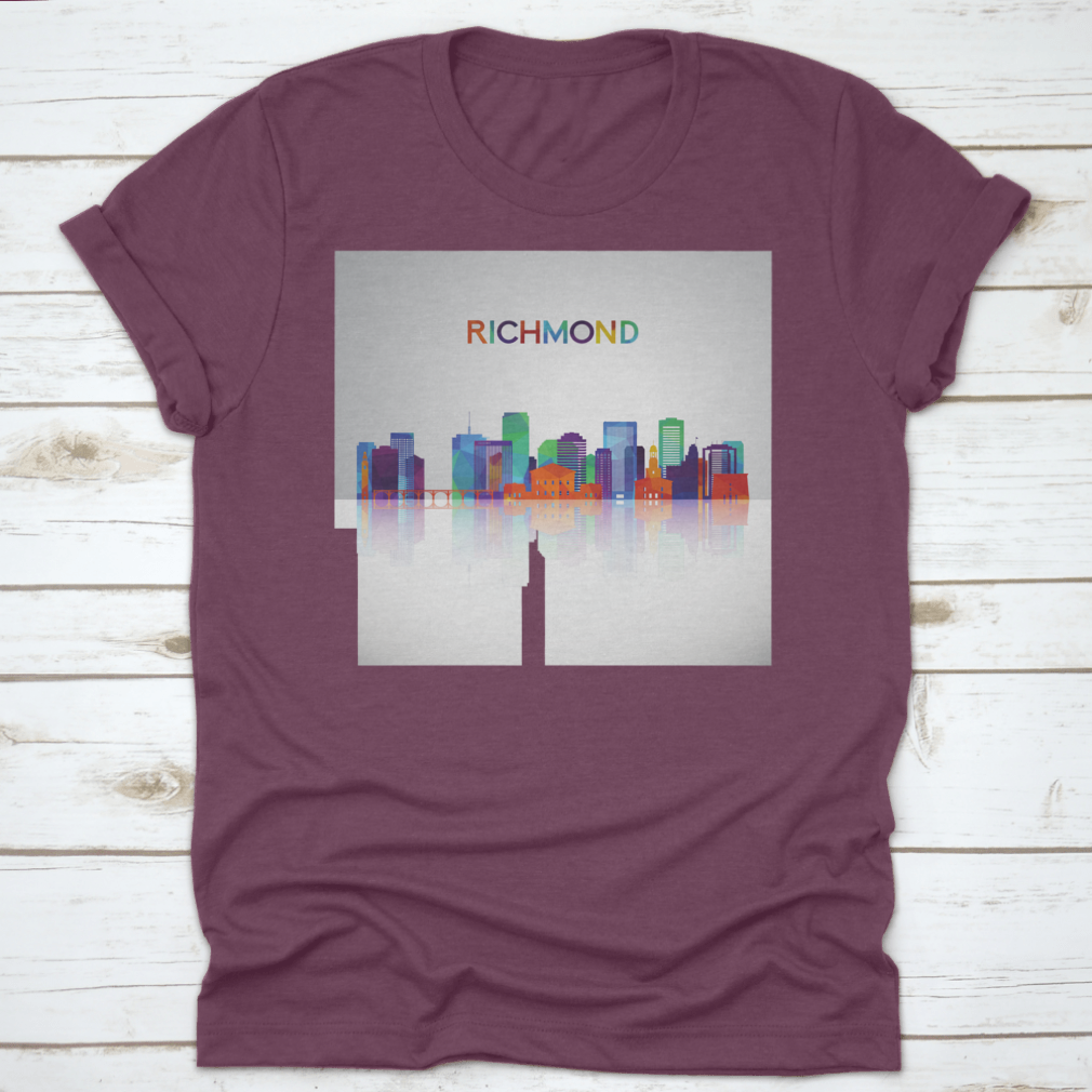 Colorful geometric silhouette of the Richmond skyline, showcasing vibrant colors and artistic design.