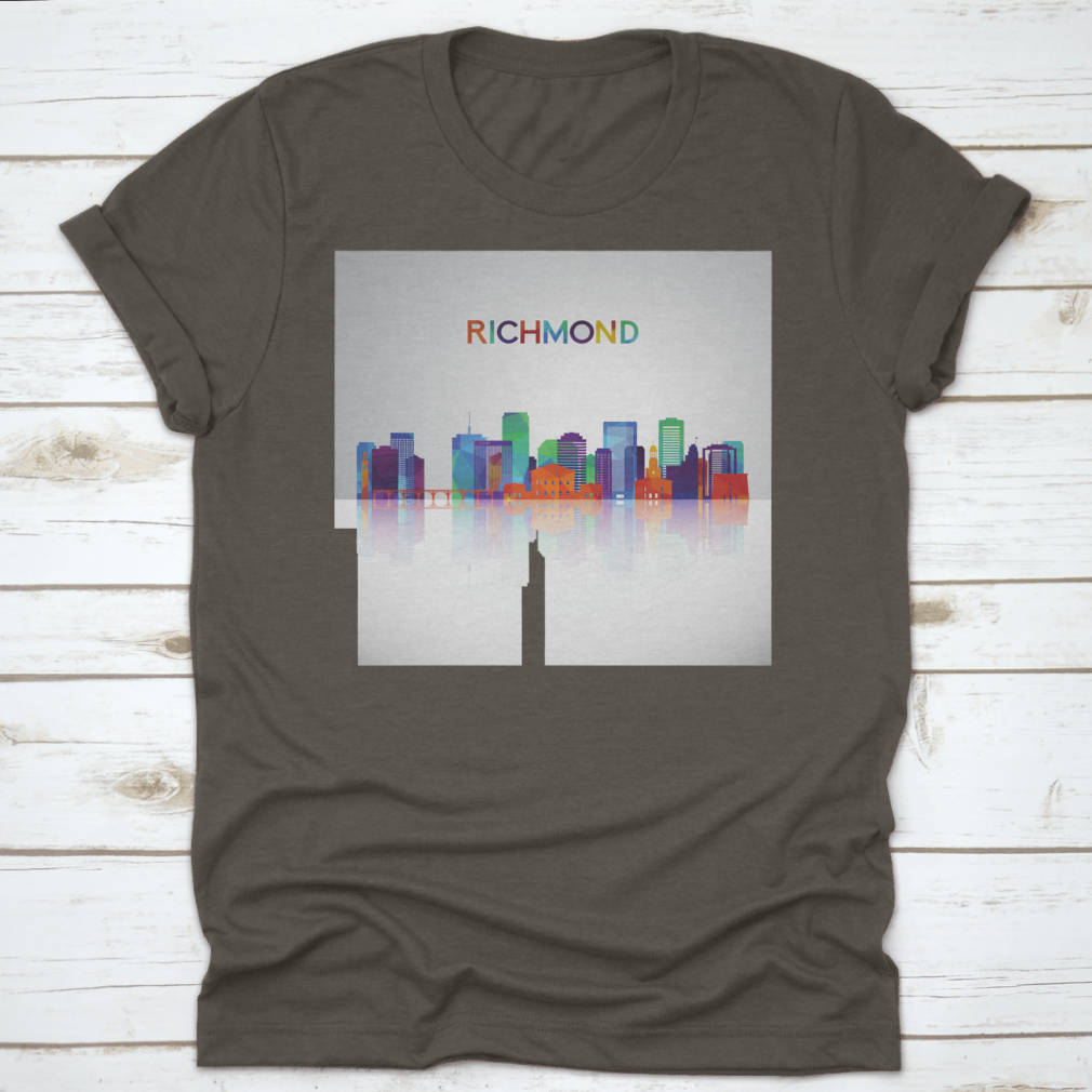 Colorful geometric silhouette of the Richmond skyline, showcasing vibrant colors and artistic design.