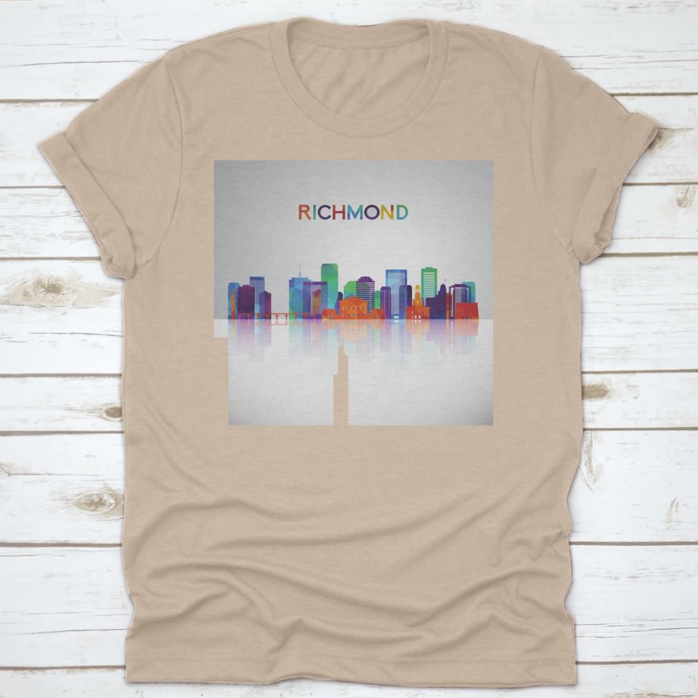 Colorful geometric silhouette of the Richmond skyline, showcasing vibrant colors and artistic design.