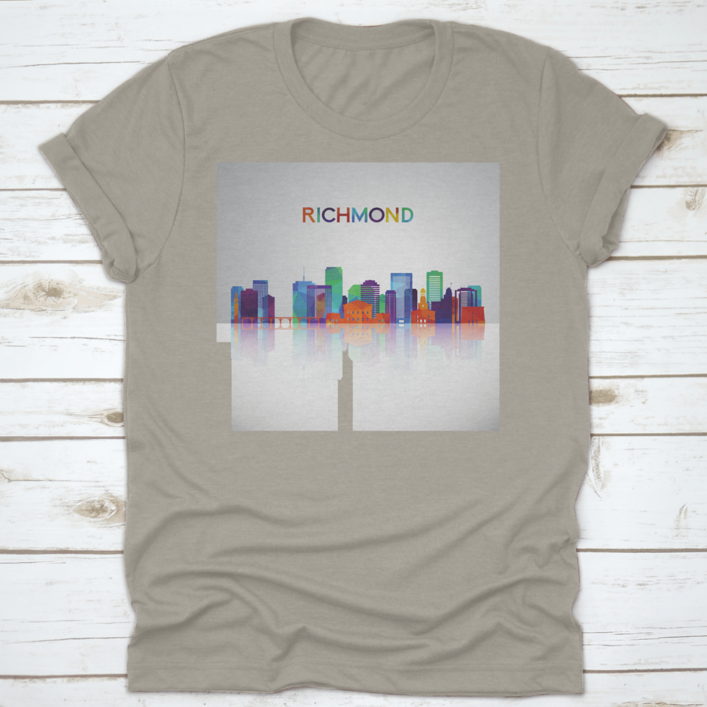 Colorful geometric silhouette of the Richmond skyline, showcasing vibrant colors and artistic design.