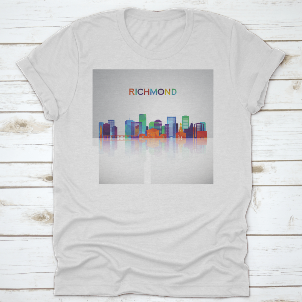 Colorful geometric silhouette of the Richmond skyline, showcasing vibrant colors and artistic design.