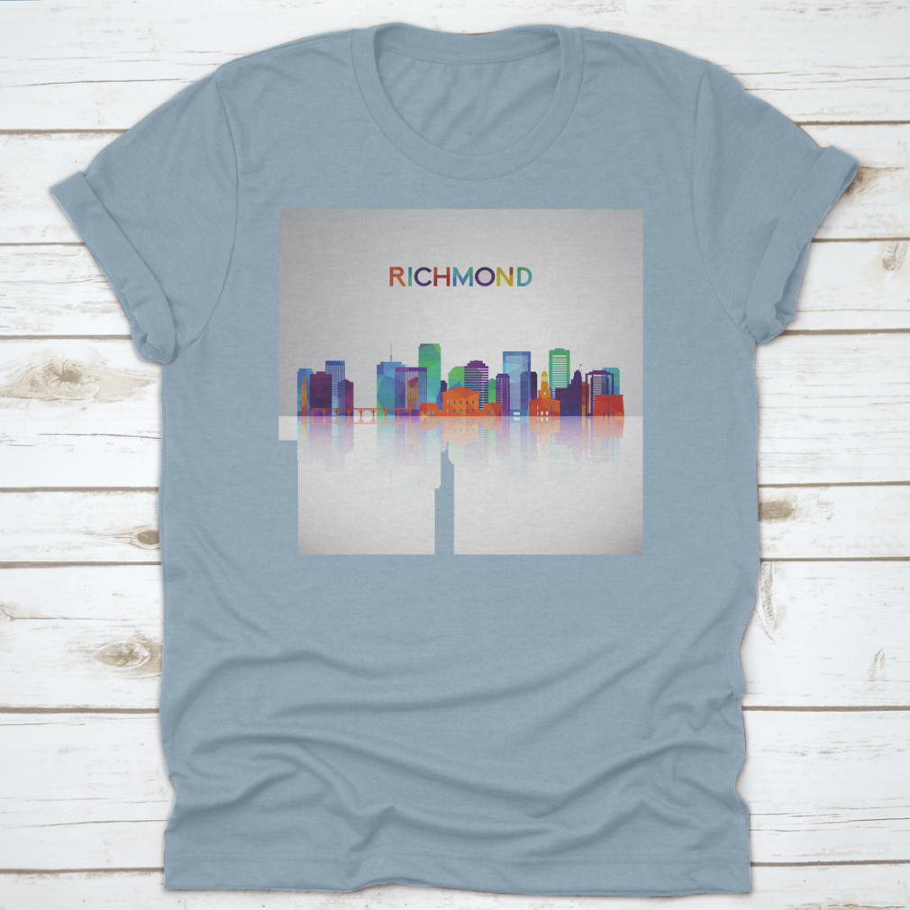 Colorful geometric silhouette of the Richmond skyline, showcasing vibrant colors and artistic design.
