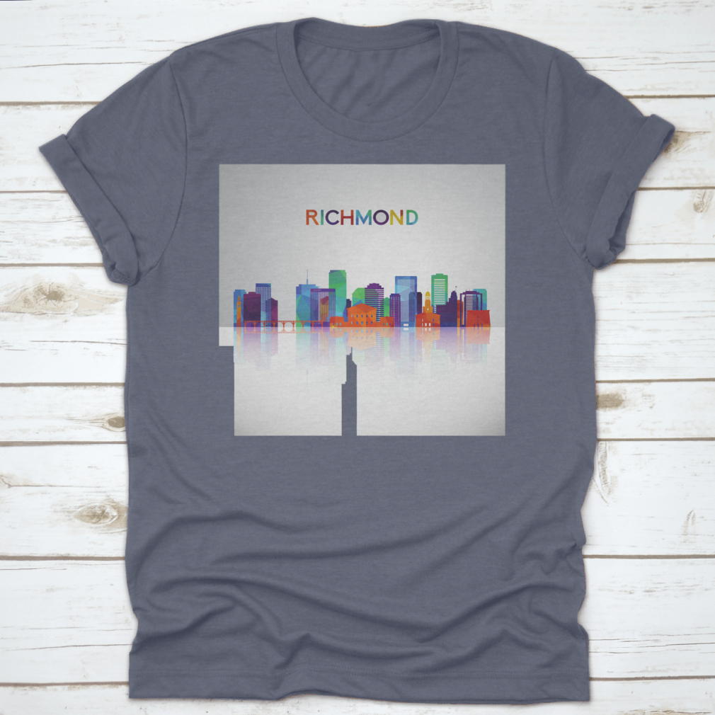 Colorful geometric silhouette of the Richmond skyline, showcasing vibrant colors and artistic design.