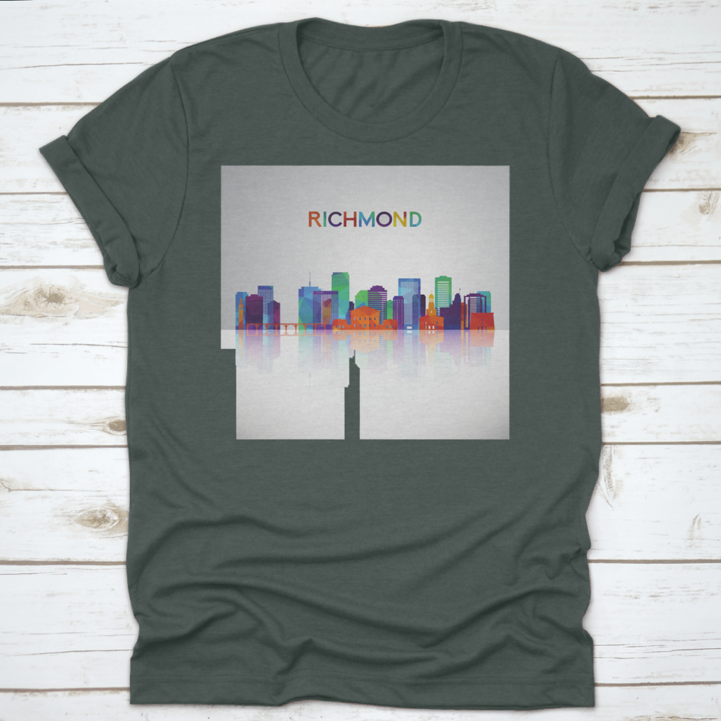 Colorful geometric silhouette of the Richmond skyline, showcasing vibrant colors and artistic design.