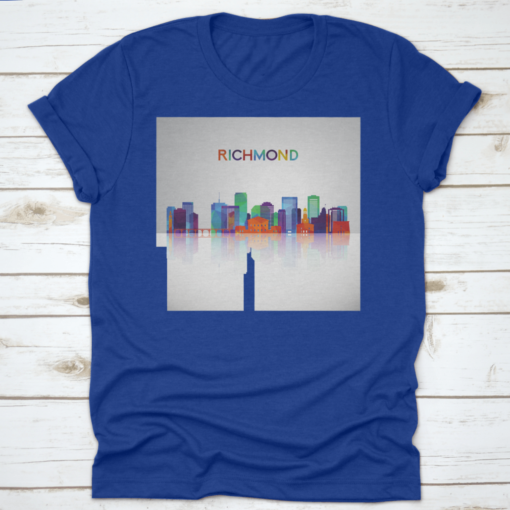 Colorful geometric silhouette of the Richmond skyline, showcasing vibrant colors and artistic design.