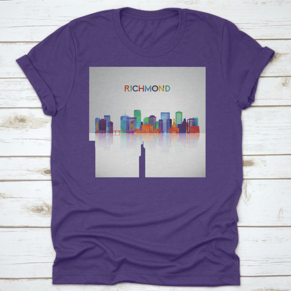 Colorful geometric silhouette of the Richmond skyline, showcasing vibrant colors and artistic design.