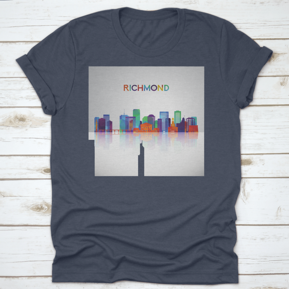 Colorful geometric silhouette of the Richmond skyline, showcasing vibrant colors and artistic design.