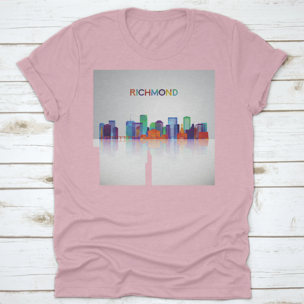 Colorful geometric silhouette of the Richmond skyline, showcasing vibrant colors and artistic design.