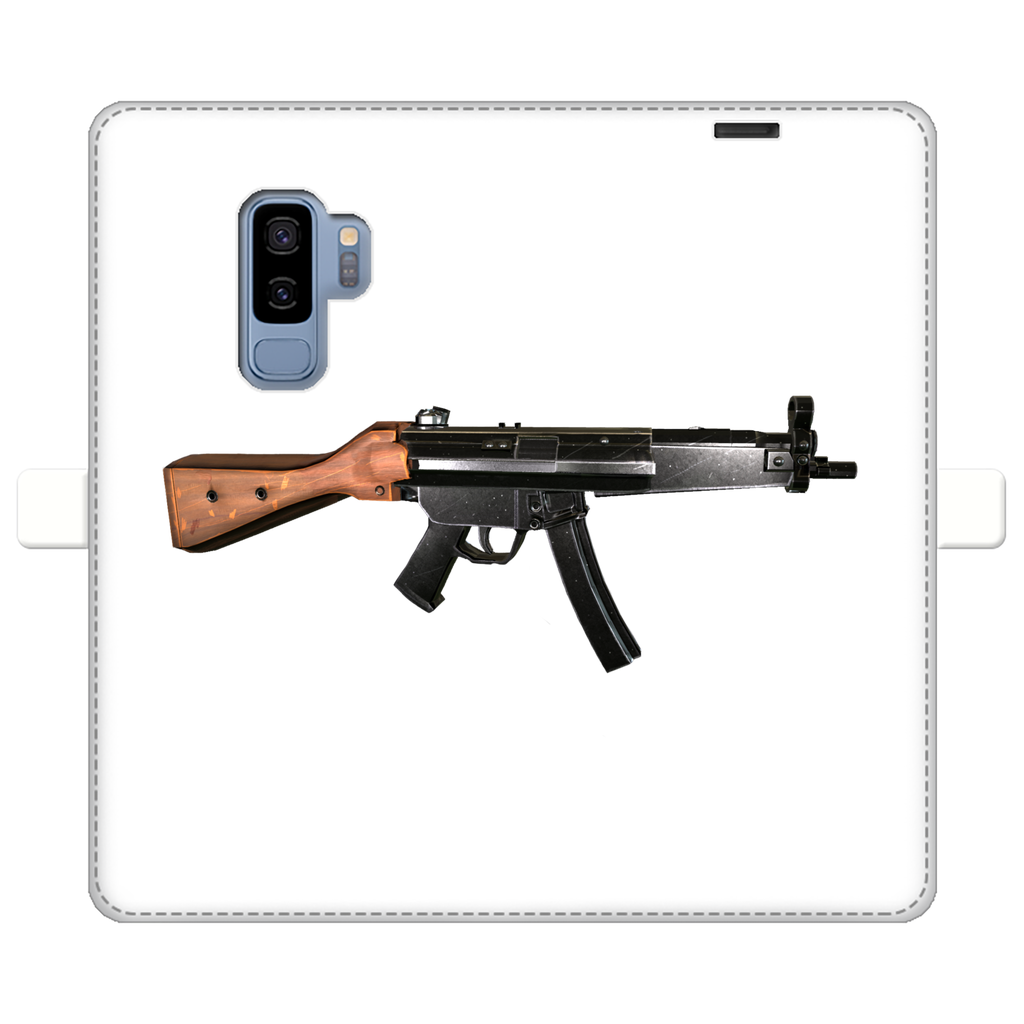 Rifle Fully Printed Wallet Case for iPhone and Samsung, featuring vibrant UV-printed designs and a magnetic closure.