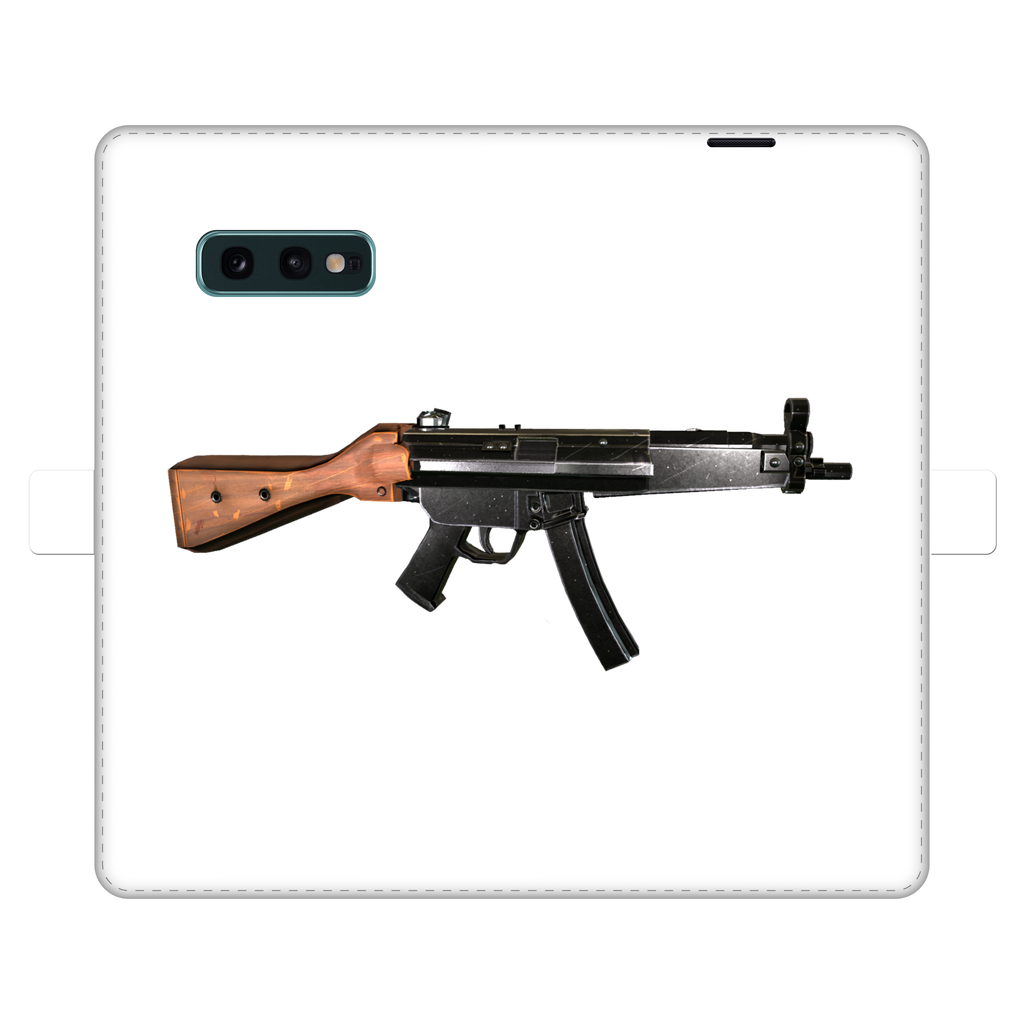 Rifle Fully Printed Wallet Case for iPhone and Samsung, featuring vibrant UV-printed designs and a magnetic closure.