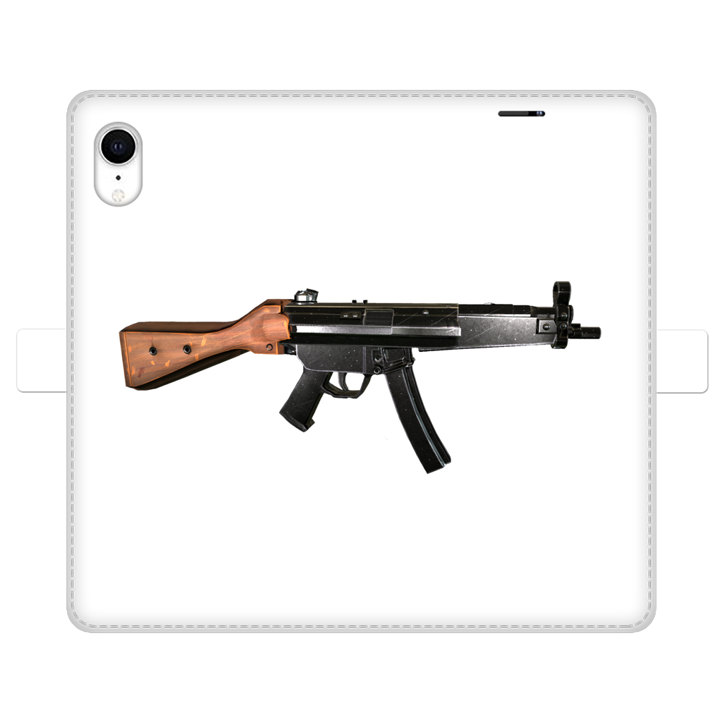 Rifle Fully Printed Wallet Case for iPhone and Samsung, featuring vibrant UV-printed designs and a magnetic closure.