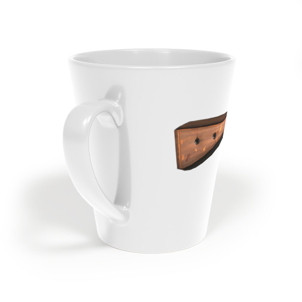 Rifle Latte Mug, 12oz, featuring a durable white ceramic body and easy-grip handle, perfect for enjoying hot beverages.