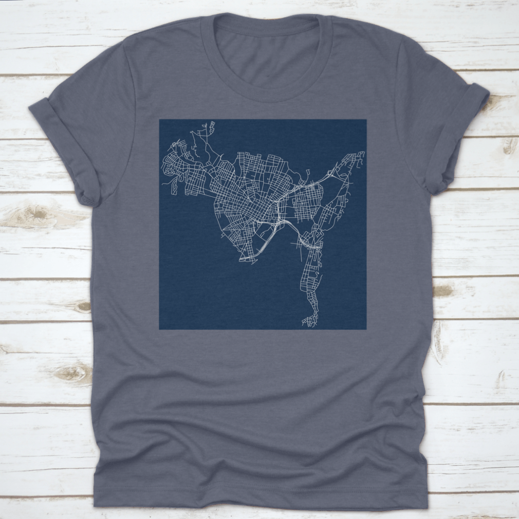 Vector outline graphic design of New Haven, Connecticut, showcasing detailed streets and landmarks.