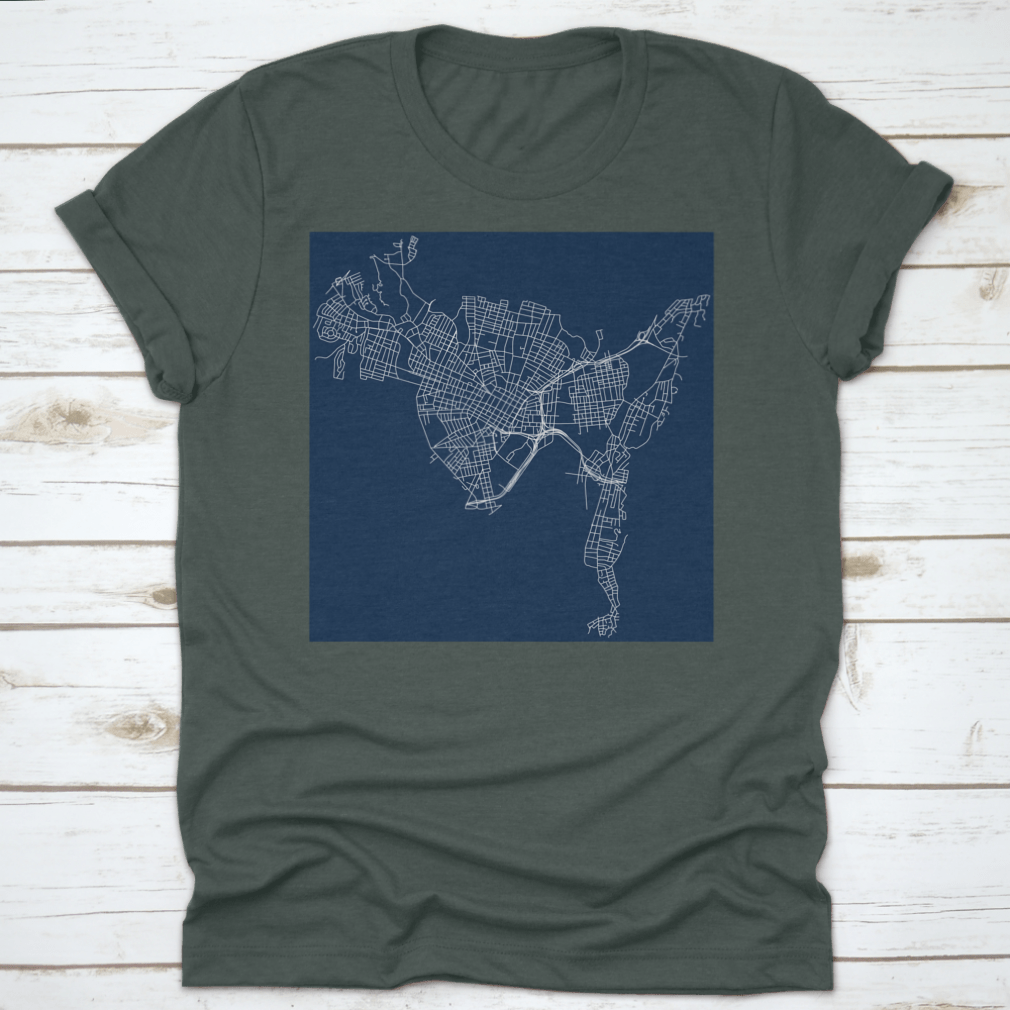 Vector outline graphic design of New Haven, Connecticut, showcasing detailed streets and landmarks.