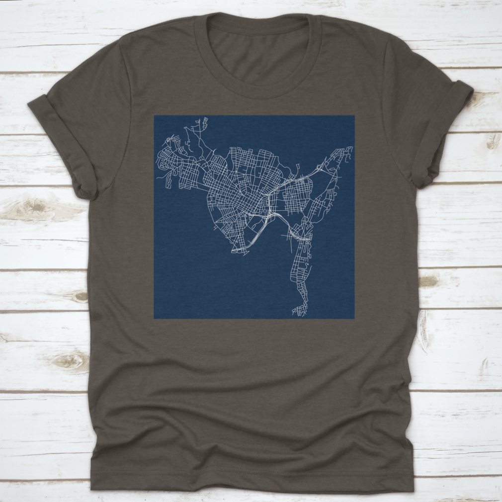 Vector outline graphic design of New Haven, Connecticut, showcasing detailed streets and landmarks.