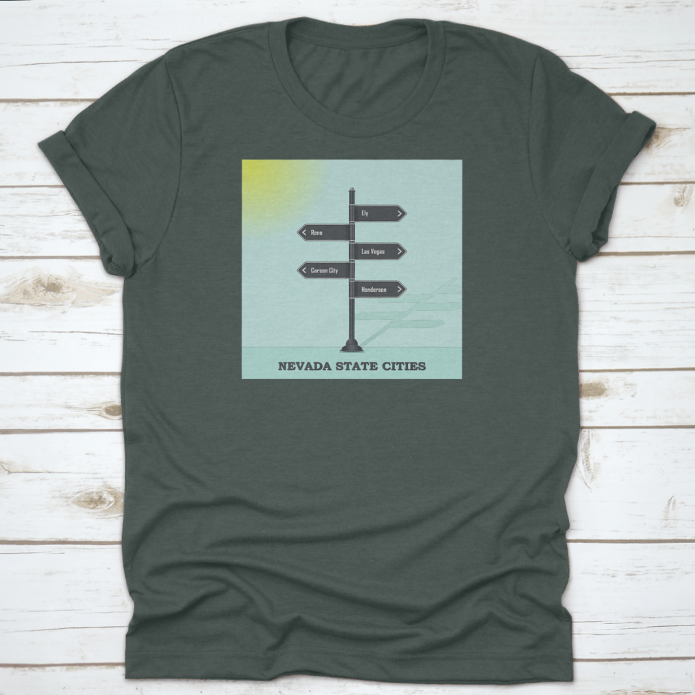 A stylish Road Signpost Template shirt featuring Nevada state design, made from high-quality cotton for comfort and durability.