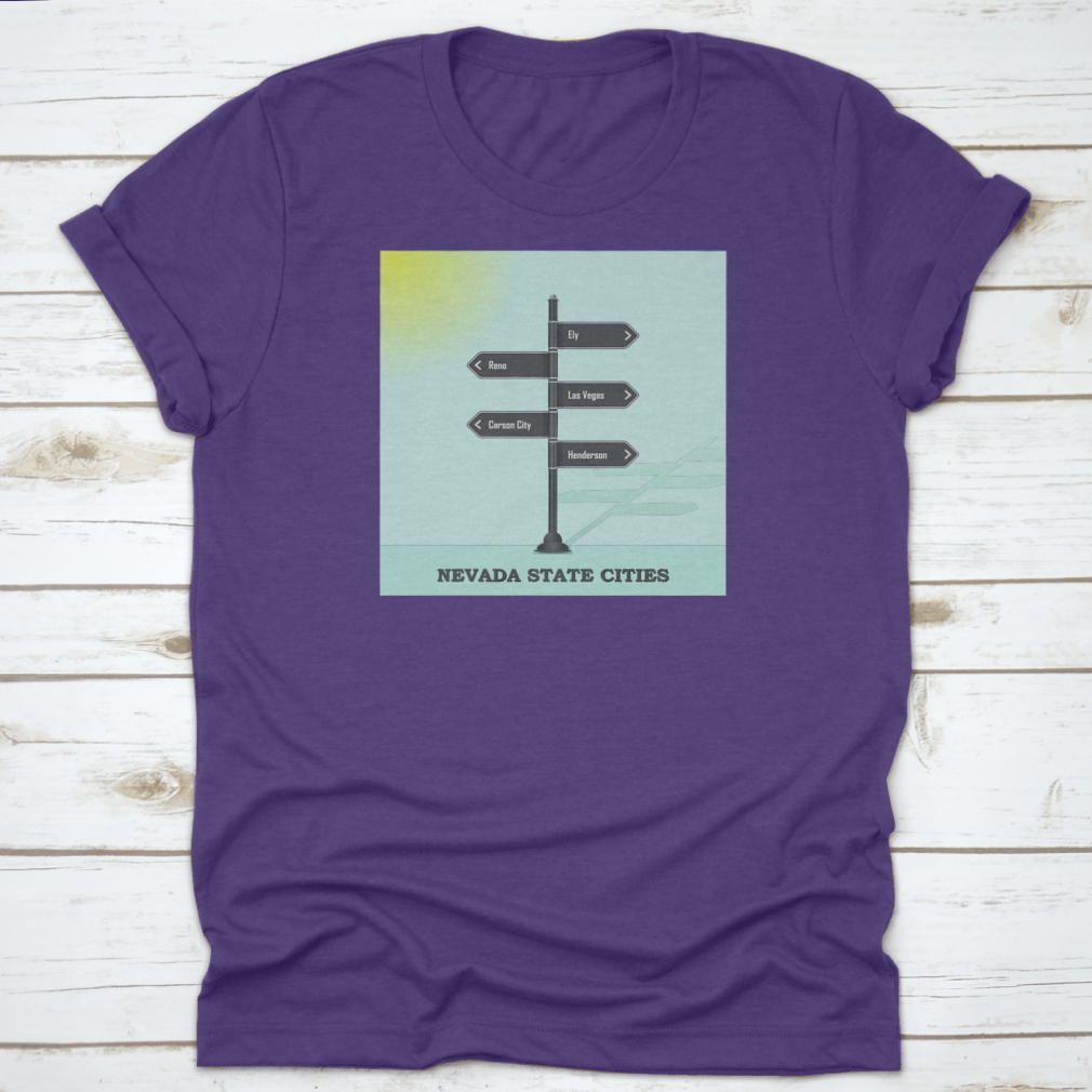 A stylish Road Signpost Template shirt featuring Nevada state design, made from high-quality cotton for comfort and durability.