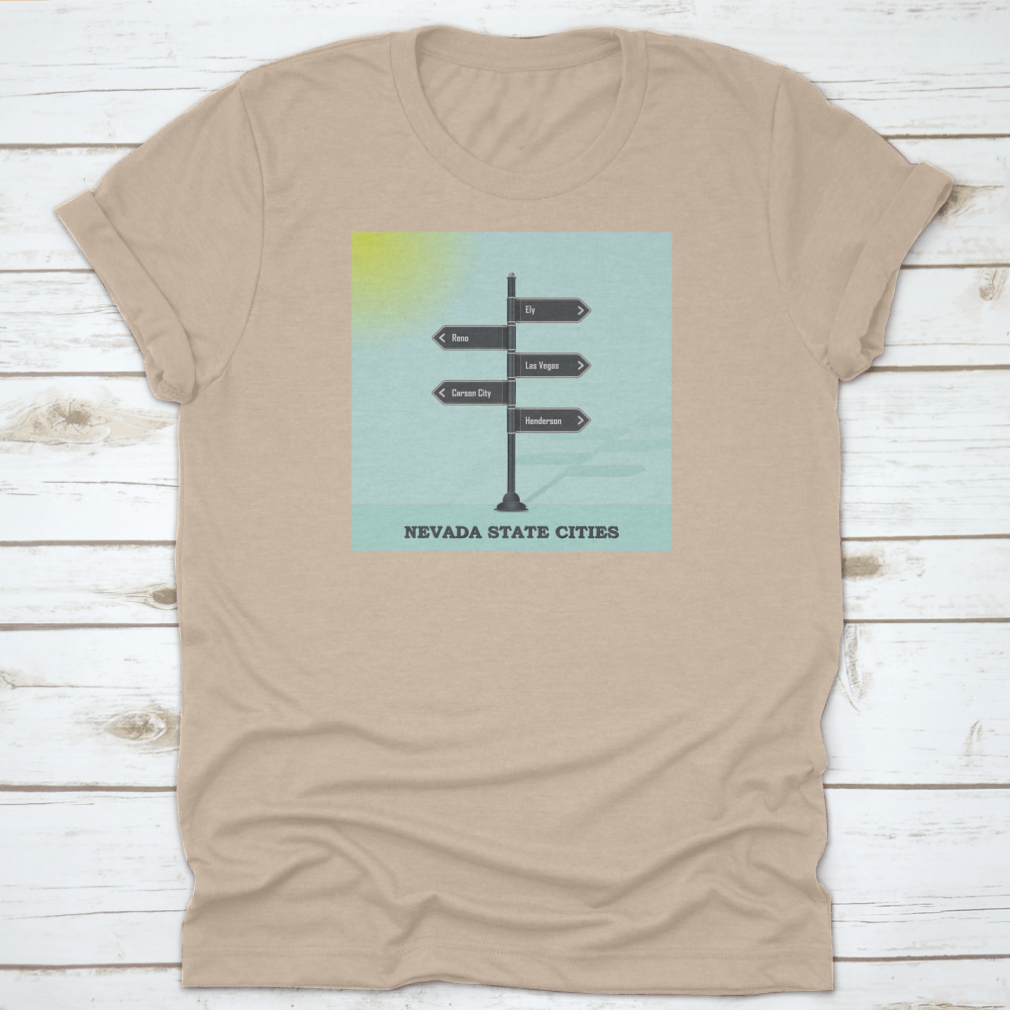 A stylish Road Signpost Template shirt featuring Nevada state design, made from high-quality cotton for comfort and durability.