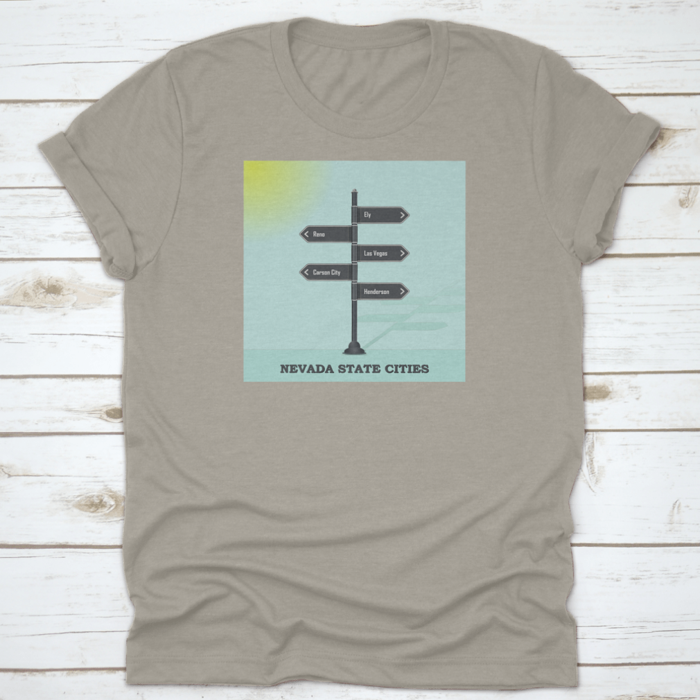 A stylish Road Signpost Template shirt featuring Nevada state design, made from high-quality cotton for comfort and durability.