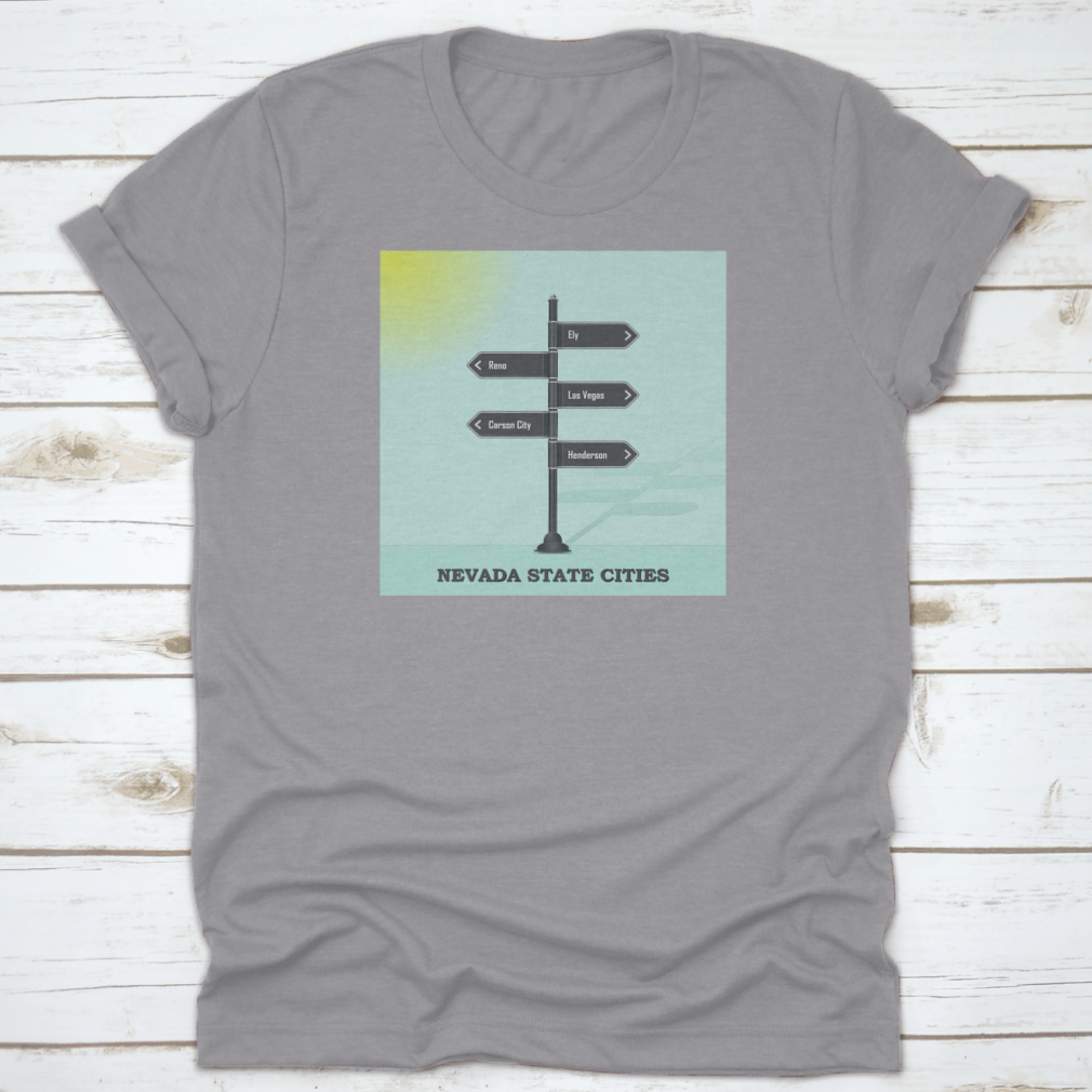 A stylish Road Signpost Template shirt featuring Nevada state design, made from high-quality cotton for comfort and durability.
