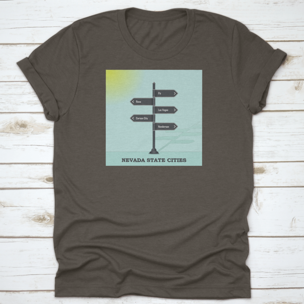 A stylish Road Signpost Template shirt featuring Nevada state design, made from high-quality cotton for comfort and durability.