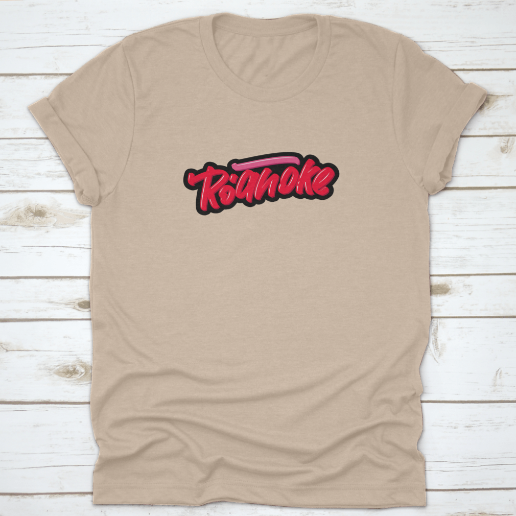 Roanoke Hand Drawn Modern Brush Lettering Vector Illustration Logo on a cotton fabric background, showcasing its stylish design.