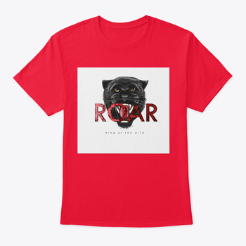 A stylish t-shirt featuring a glittery panther head illustration with the slogan 'Roar', made from soft cotton fabric.