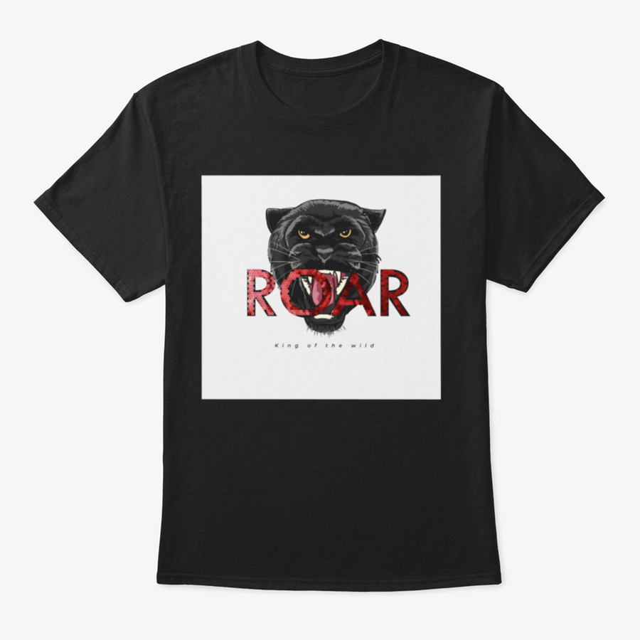 A stylish t-shirt featuring a glittery panther head illustration with the slogan 'Roar', made from soft cotton fabric.