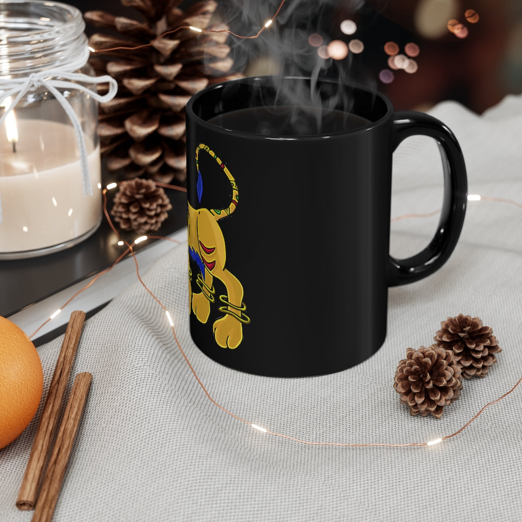 Roararing 11oz black ceramic mug with a sleek design, perfect for coffee, tea, or hot chocolate.