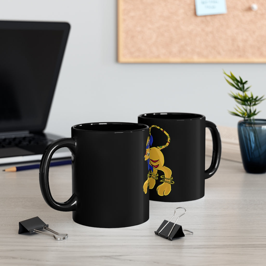 Roararing 11oz black ceramic mug with a sleek design, perfect for coffee, tea, or hot chocolate.