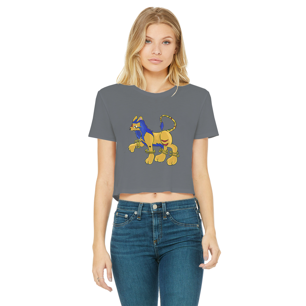 Roararing Classic Women's Cropped Raw Edge T-Shirt featuring a round neck, short sleeves, and a stylish raw edge hem in various colors.