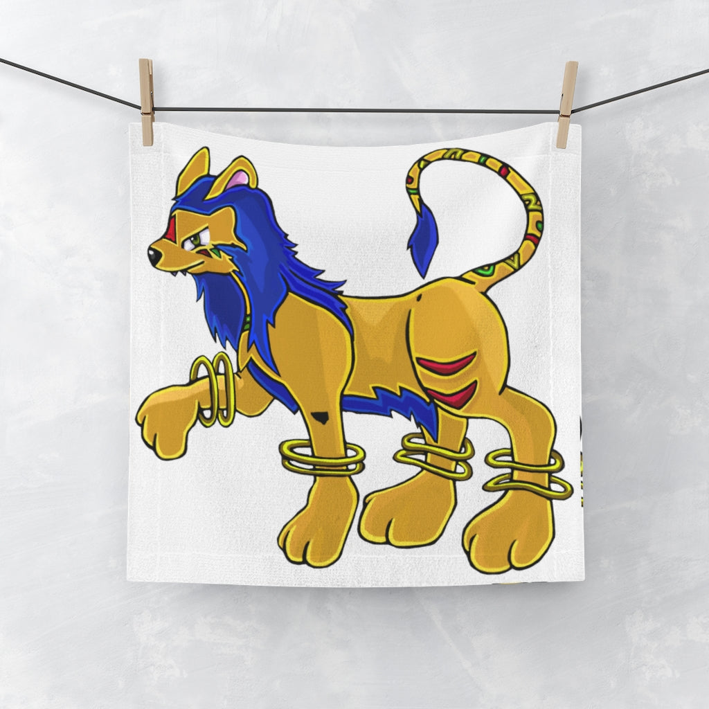 Roararing Face Towel featuring a vibrant polyester front and soft cotton back, perfect for customization.