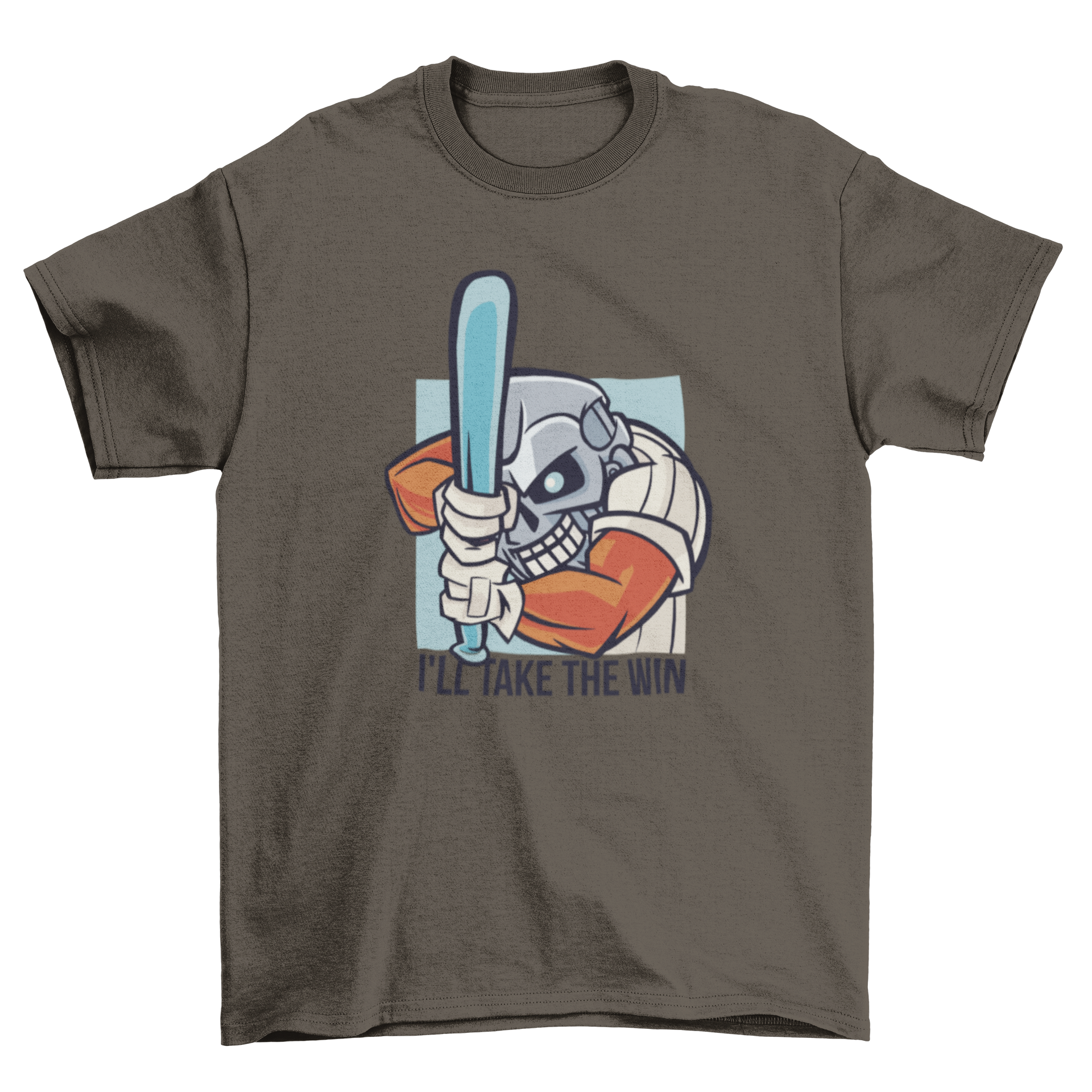 Robot man baseball player t-shirt featuring a vibrant design and motivational quote.