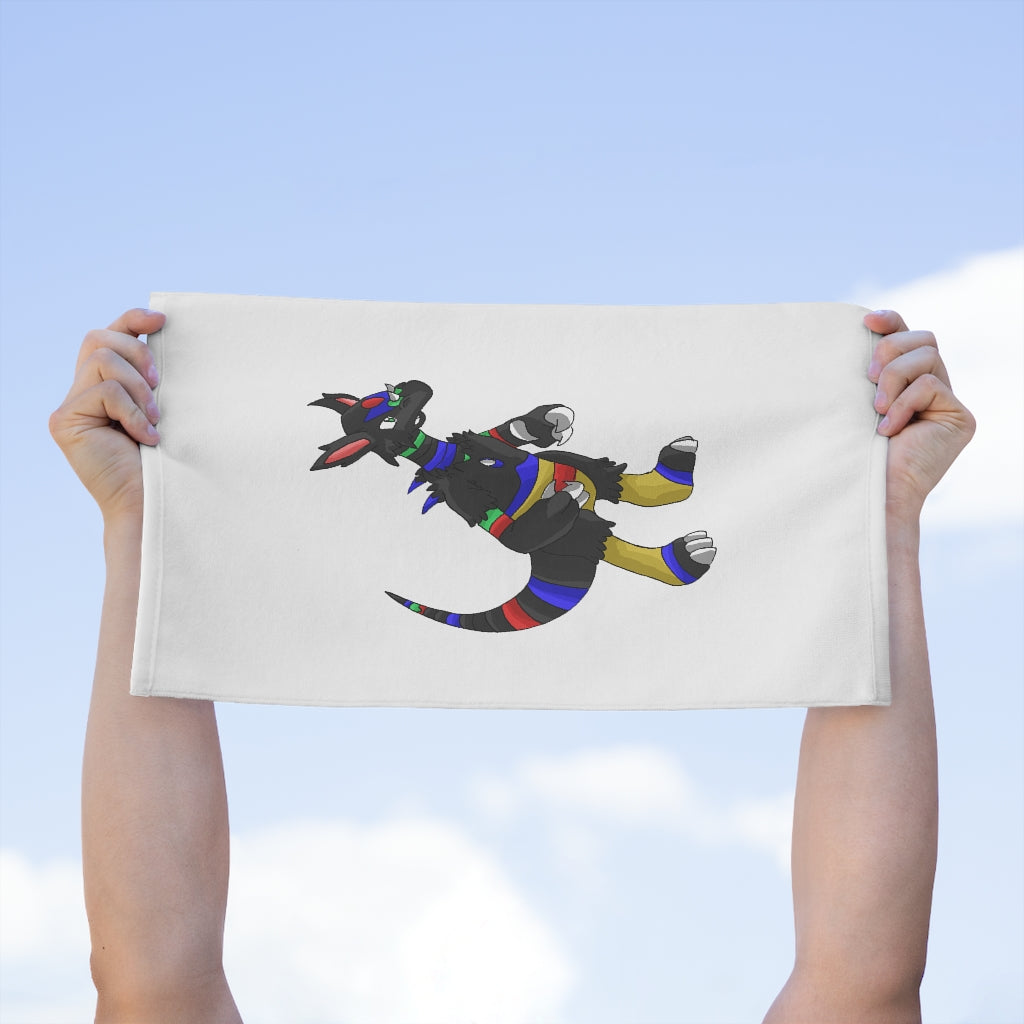 Rocino Rally Towel measuring 11x18 inches, featuring a soft polyester front and absorbent cotton backing, ideal for personalized designs.