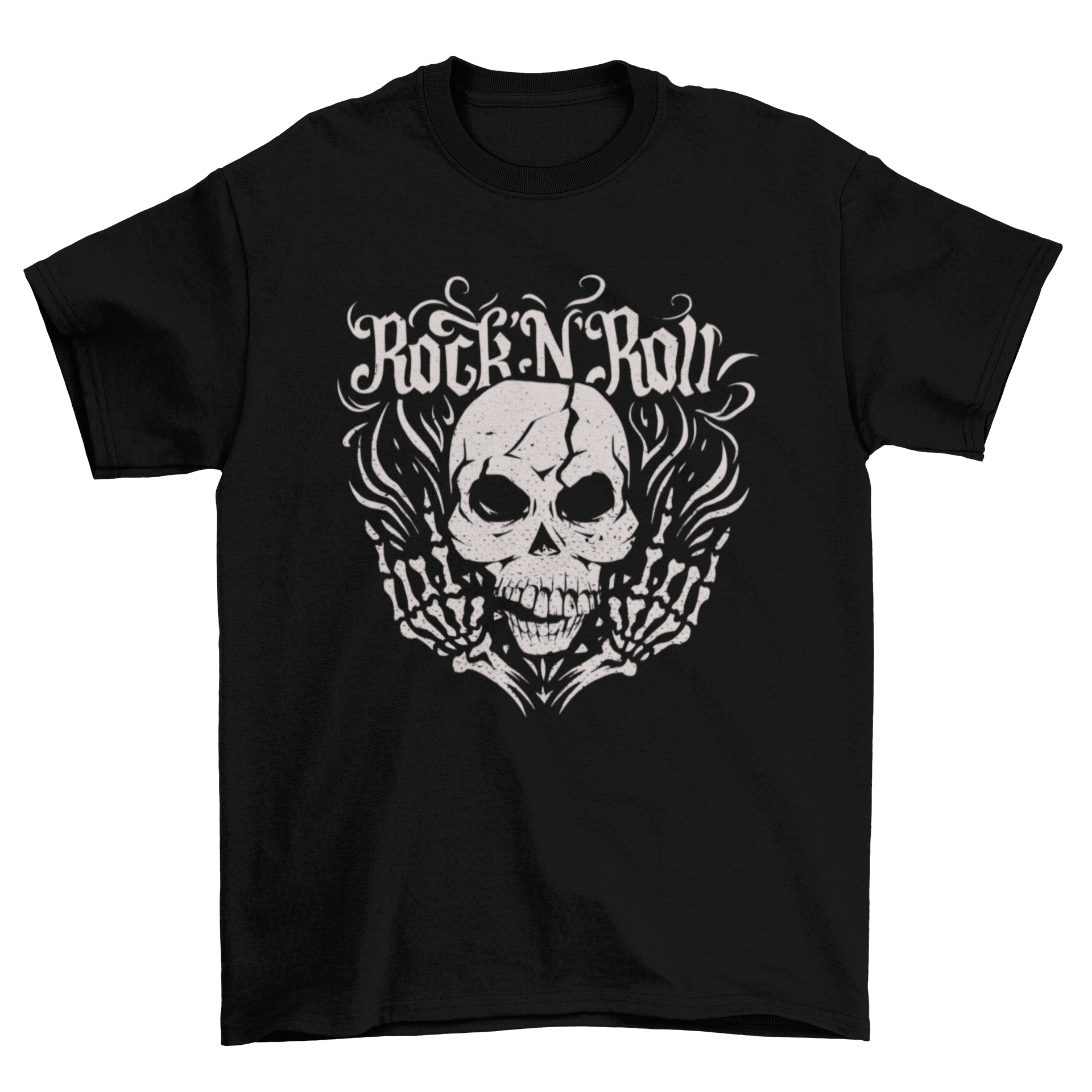 Rock and Roll Skull T-Shirt featuring a textured skull design, perfect for music lovers.