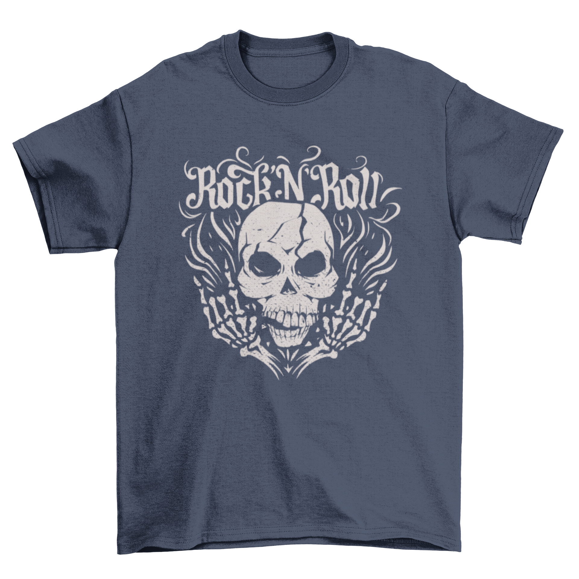 Rock and Roll Skull T-Shirt featuring a textured skull design, perfect for music lovers.