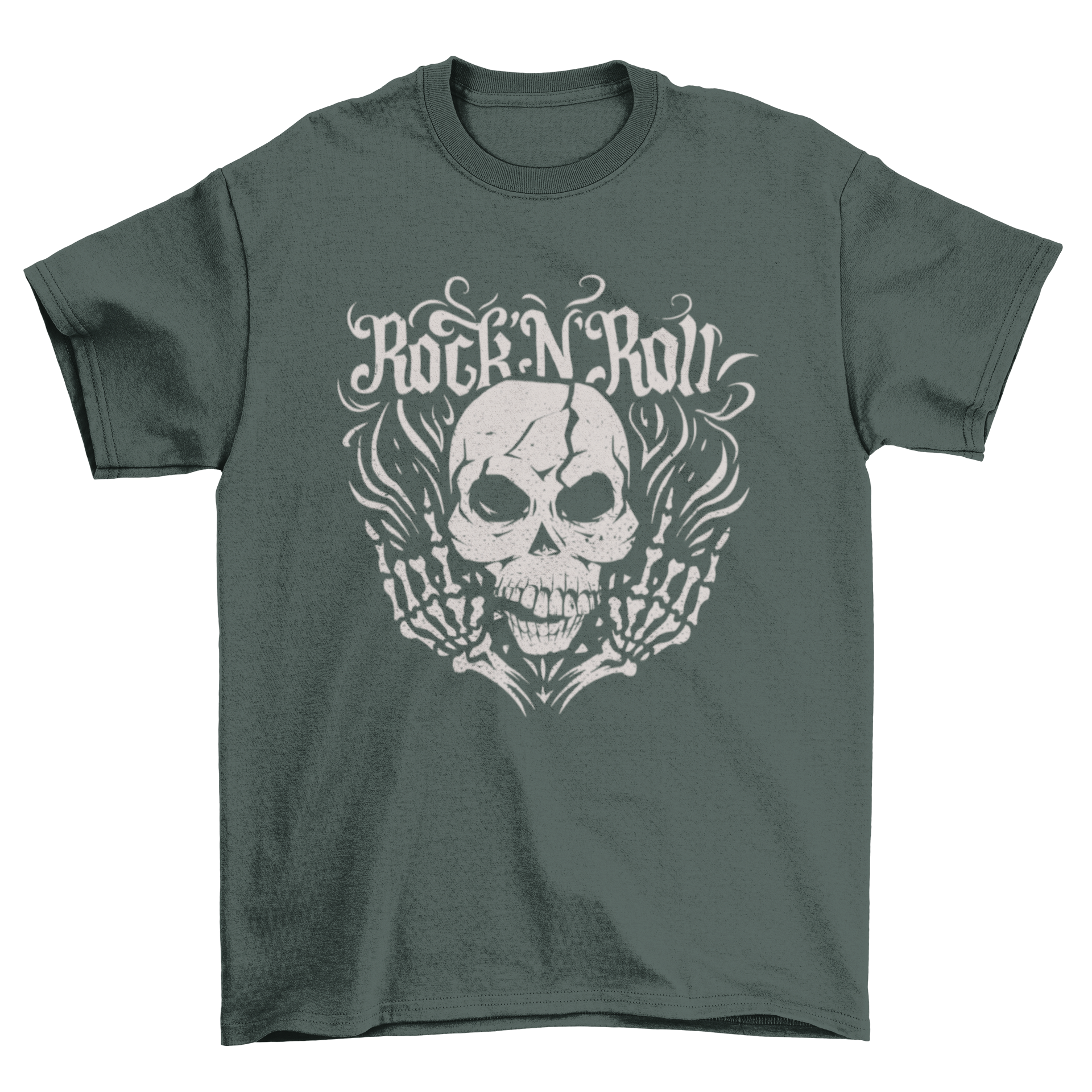 Rock and Roll Skull T-Shirt featuring a textured skull design, perfect for music lovers.