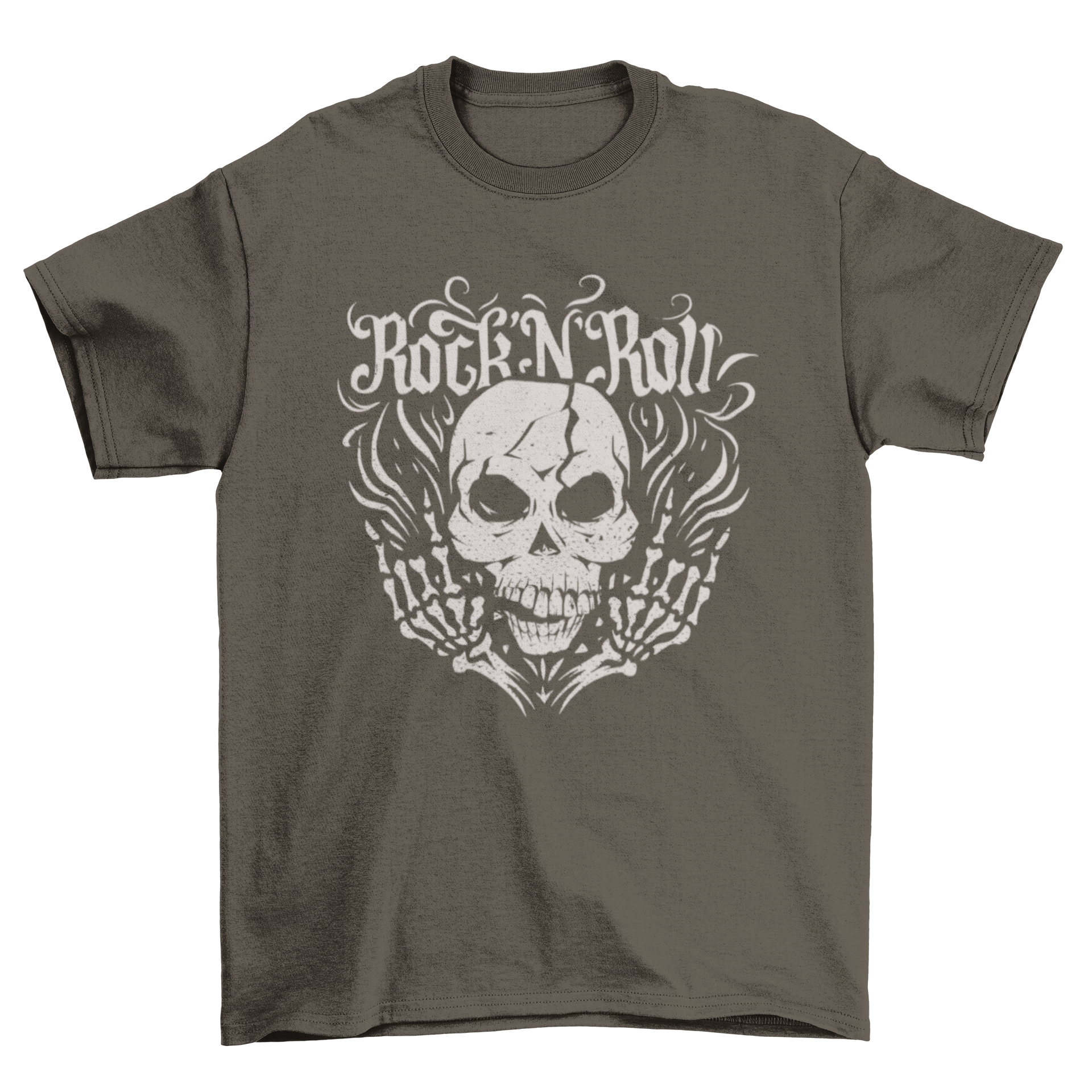 Rock and Roll Skull T-Shirt featuring a textured skull design, perfect for music lovers.