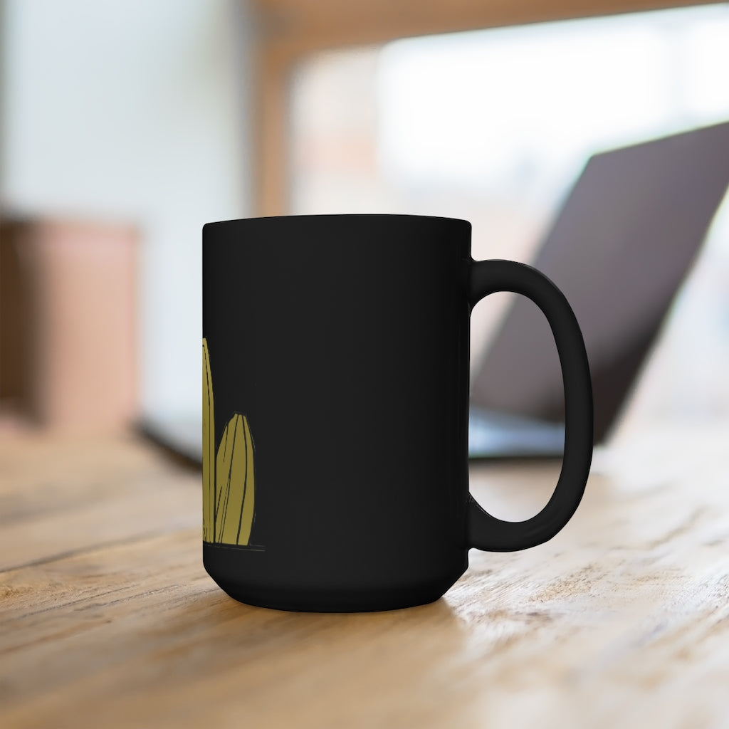 Rock Black Mug 15oz, a stylish black ceramic mug with a C-handle, perfect for coffee and tea lovers.